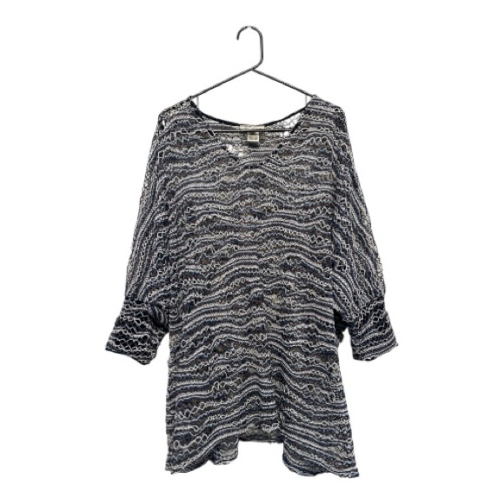 Late Y2K Era Alberto Makali Blue and White Crochet Sheer Top Size Large